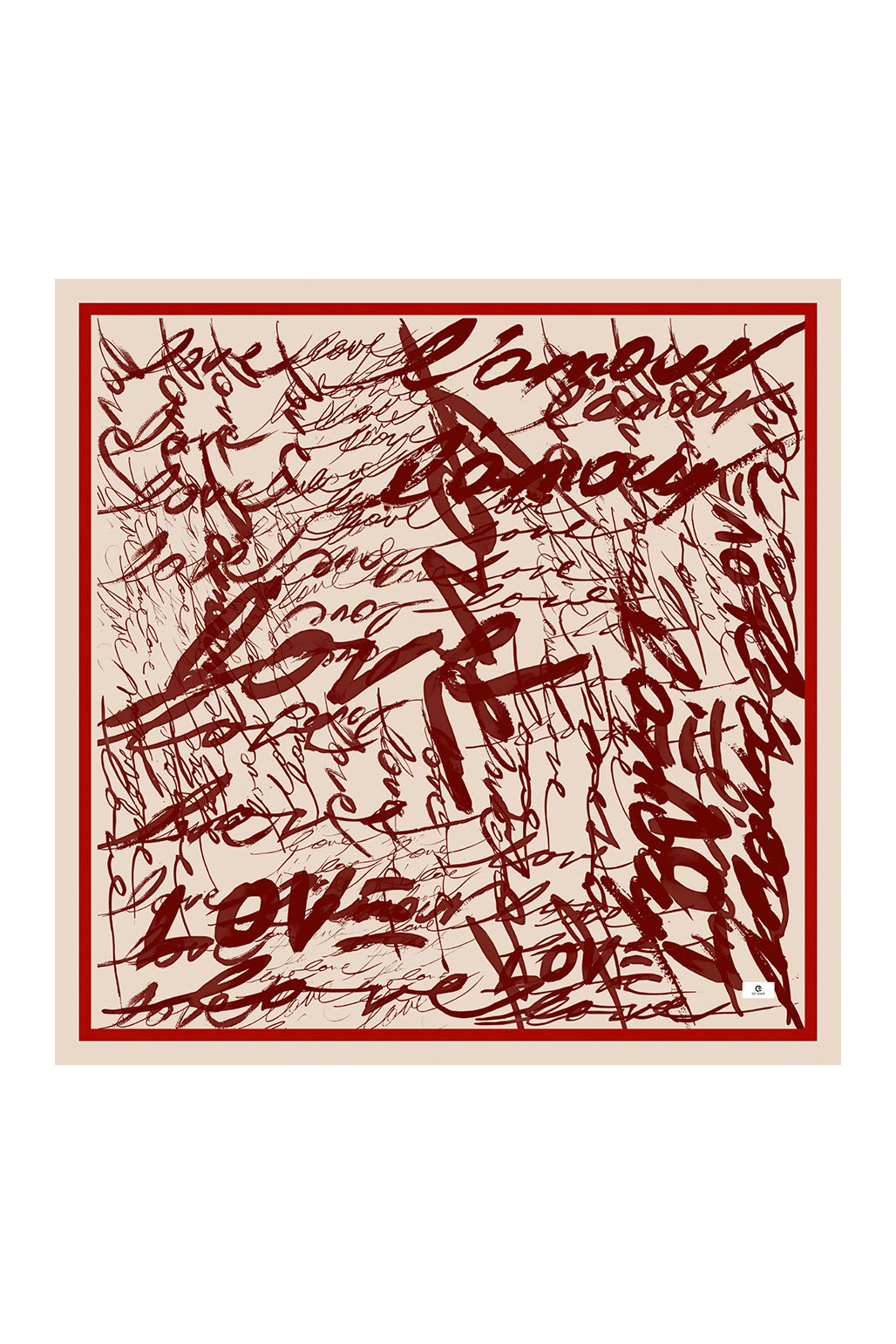 Desenli Twill Eşarp Love Bordo