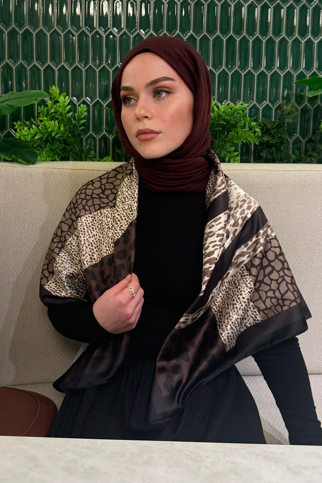 Desenli Twill Eşarp Mix Kahve