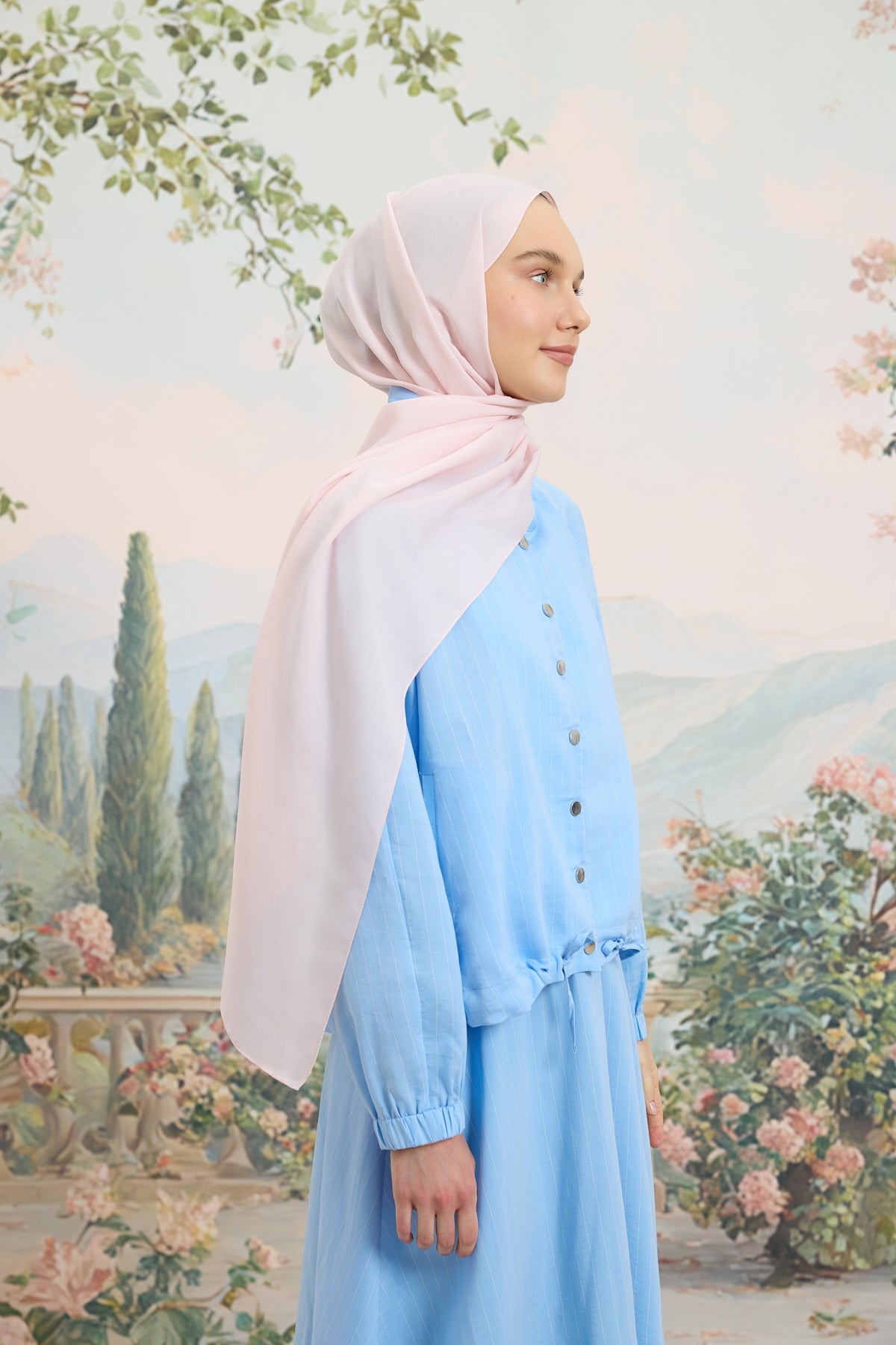 Floş Viskon Düz Şal Pudra