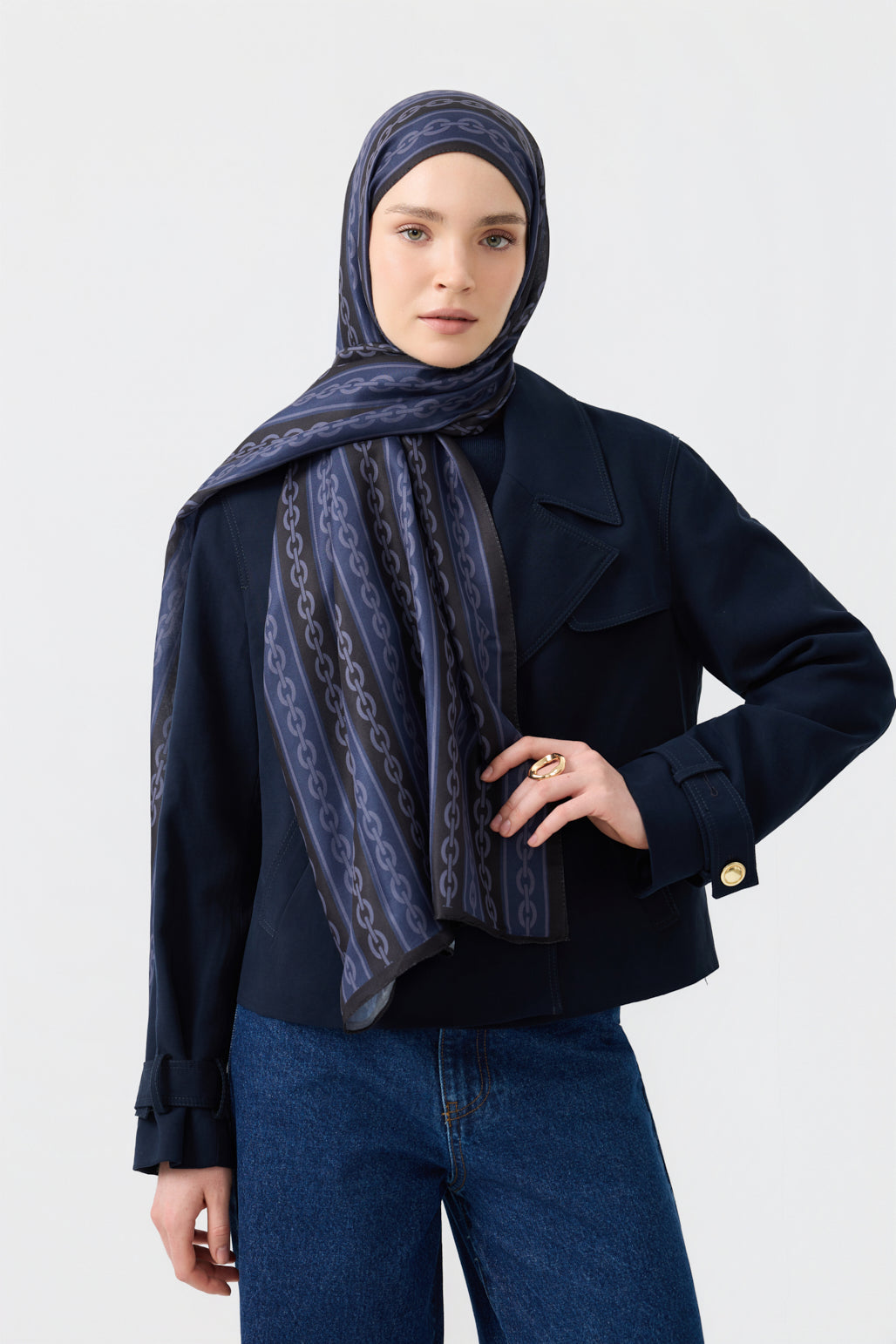 Cotton Twill Şal Chain Lacivert