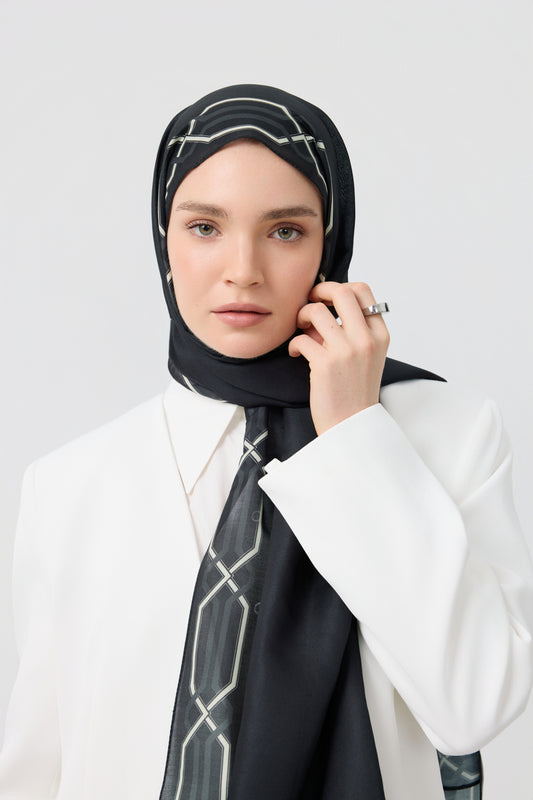 Cotton Twill Şal Interlock Siyah