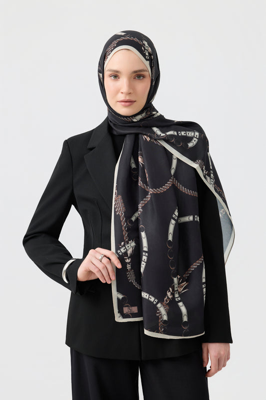 Cotton Twill Şal Linkage Siyah