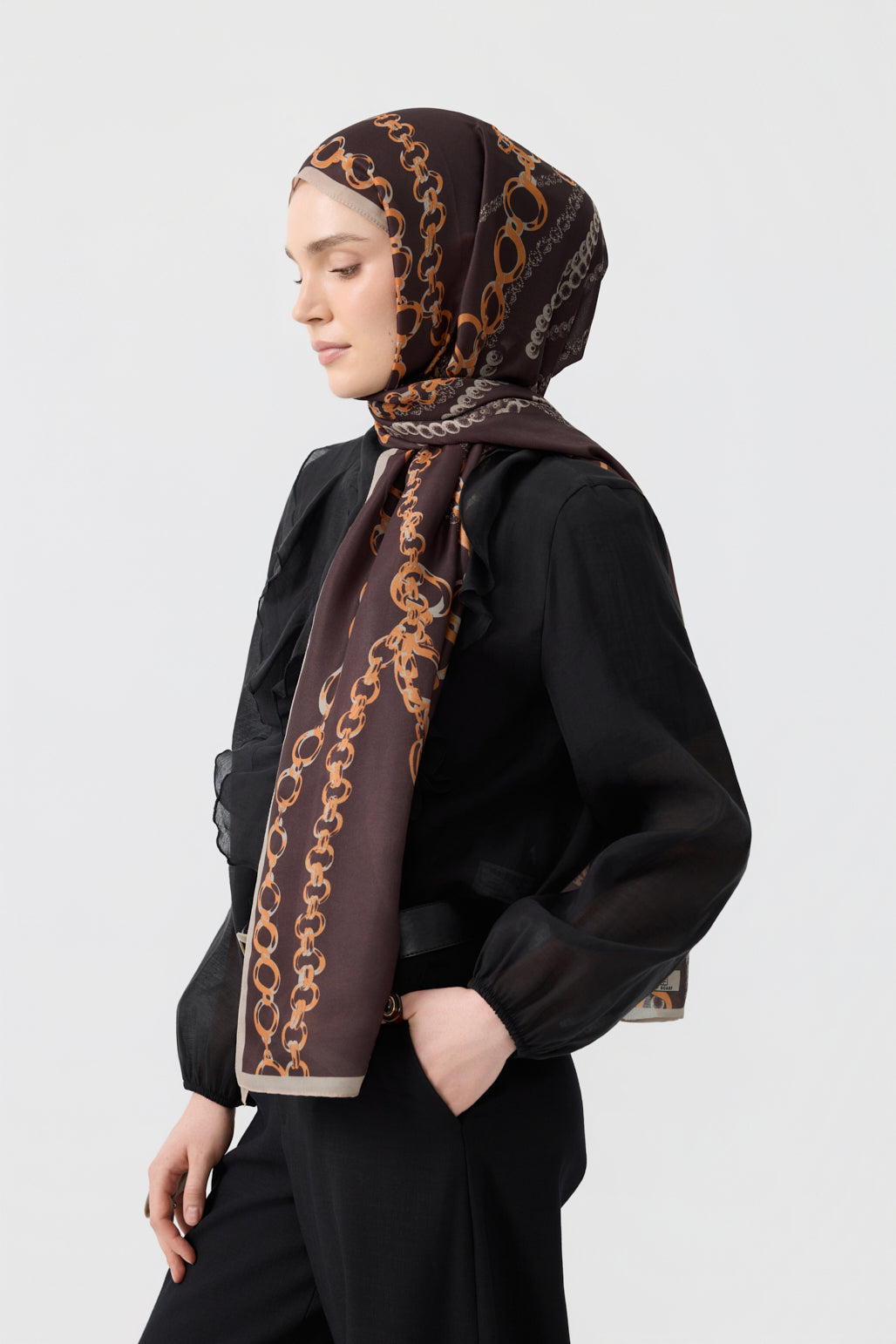 Cotton Twill Şal Loop Line Acı Kahve