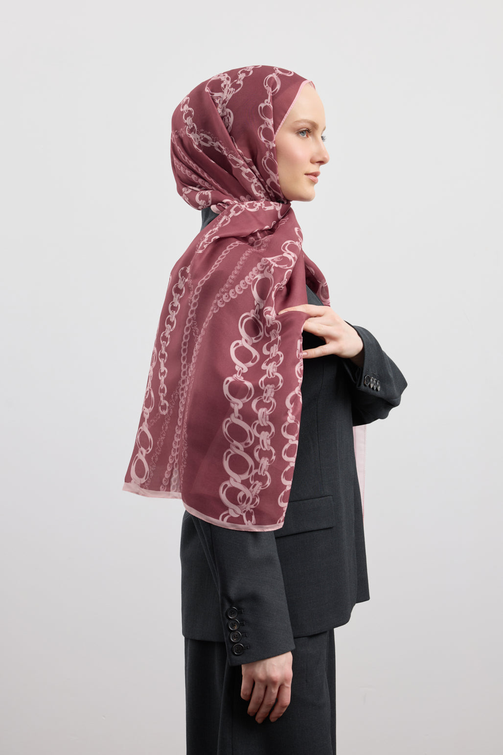 Cotton Twill Şal Loop Line Mürdüm Eriği