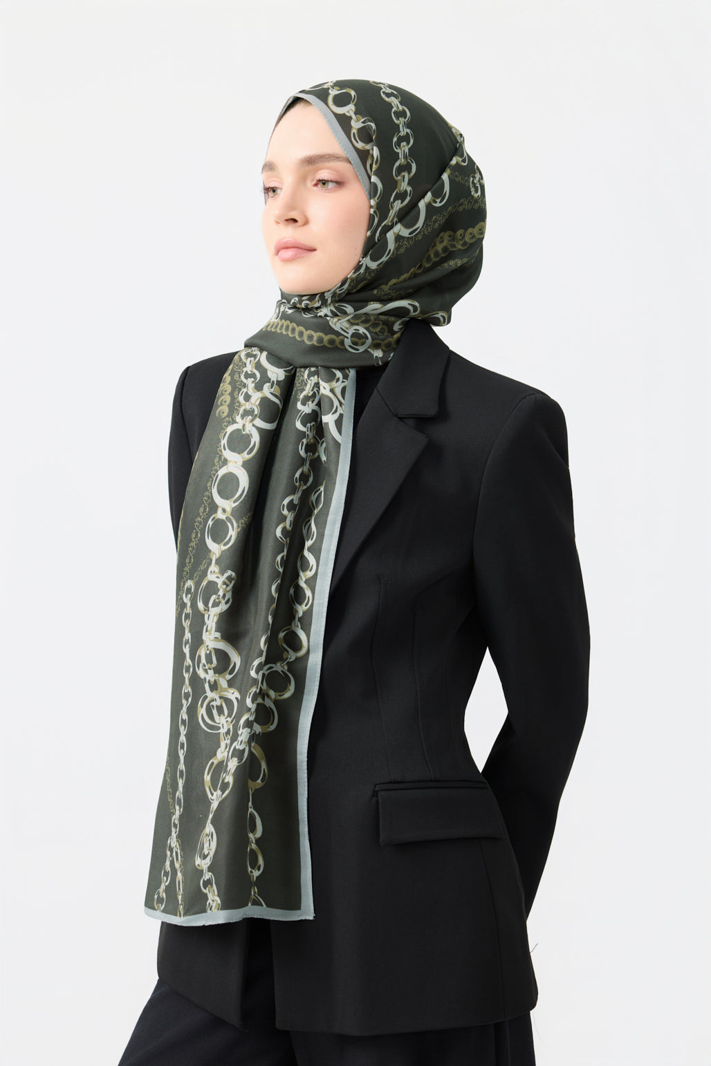 Cotton Twill Şal Loop Line Zeytin Yeşili
