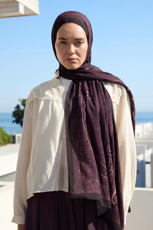 Deluxe Desenli Şal Mürdüm