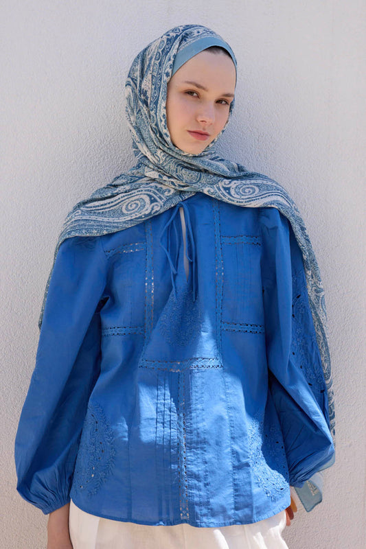 Deluxe Desenli Şal Noa Soft Mavi