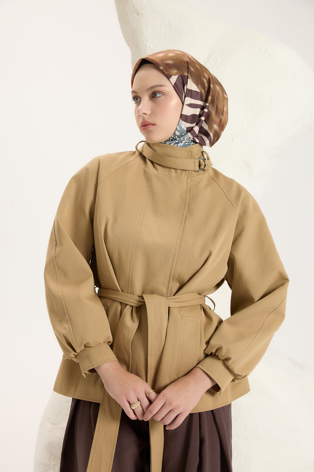 Desenli Twill Eşarp Animal Amber