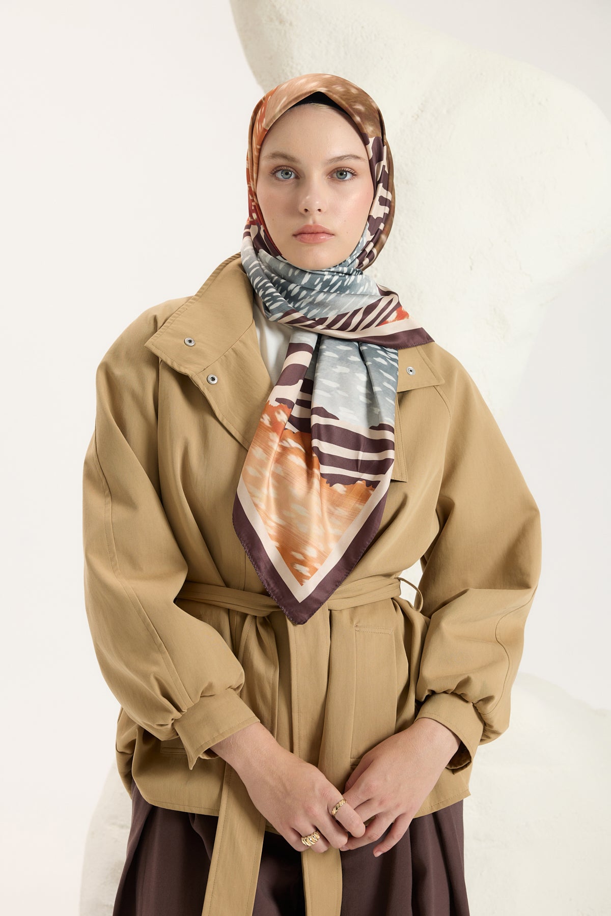 Desenli Twill Eşarp Animal Amber