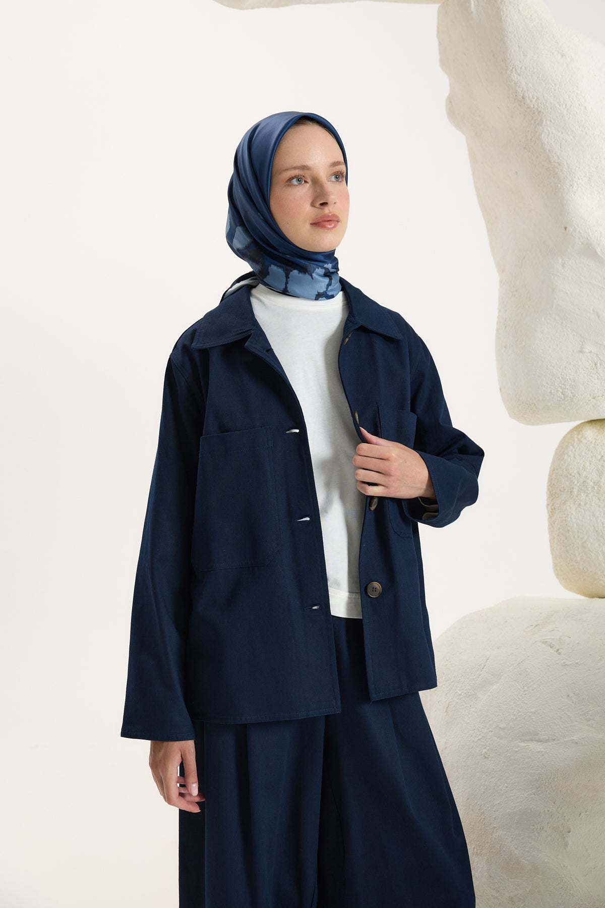Desenli Twill Eşarp Bambi Mavi