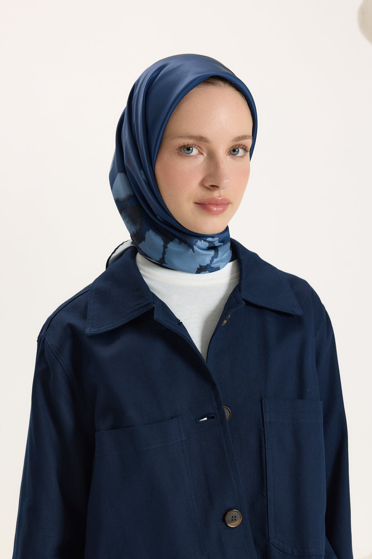 Desenli Twill Eşarp Bambi Mavi
