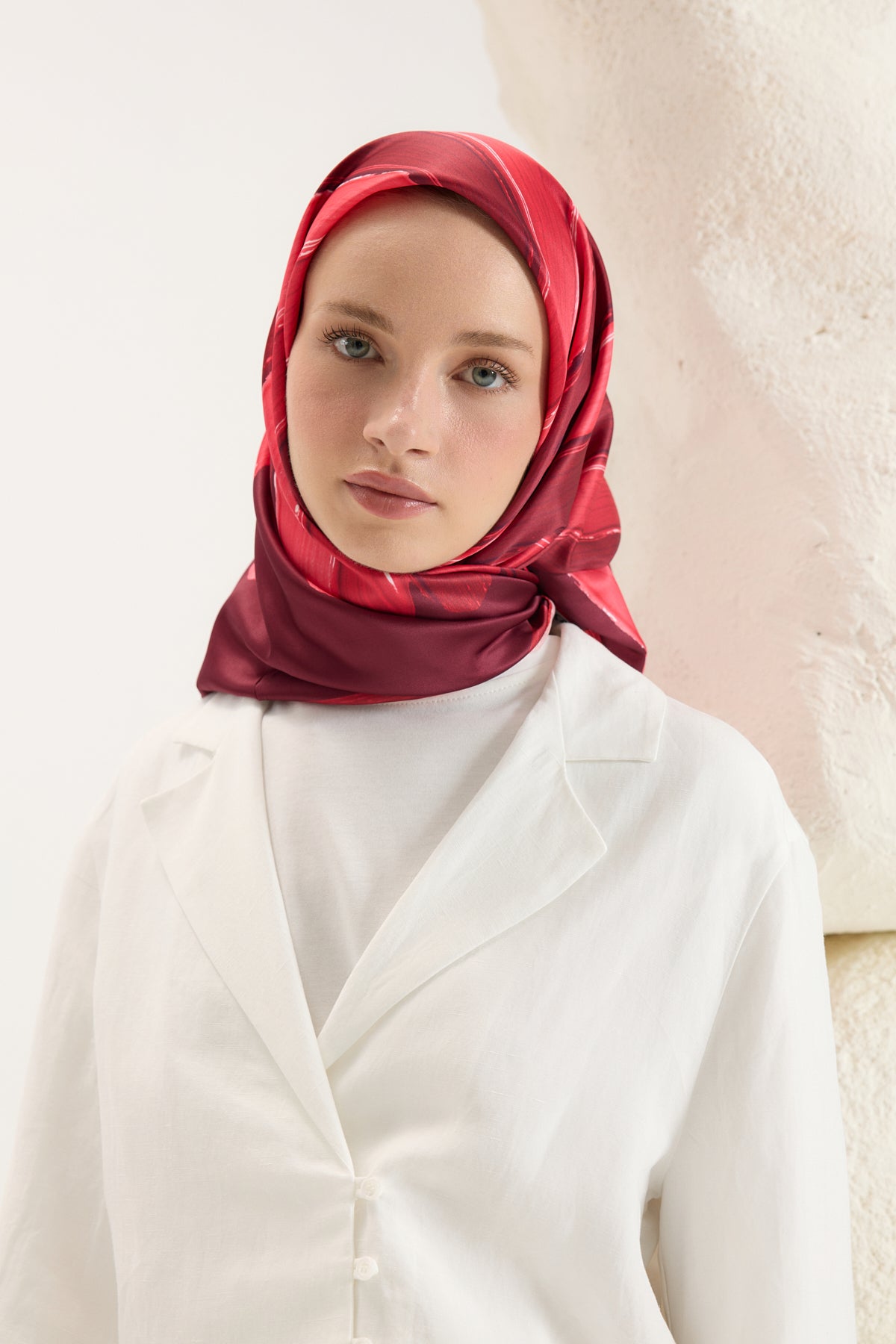 Desenli Twill Eşarp Brush Kırmızı