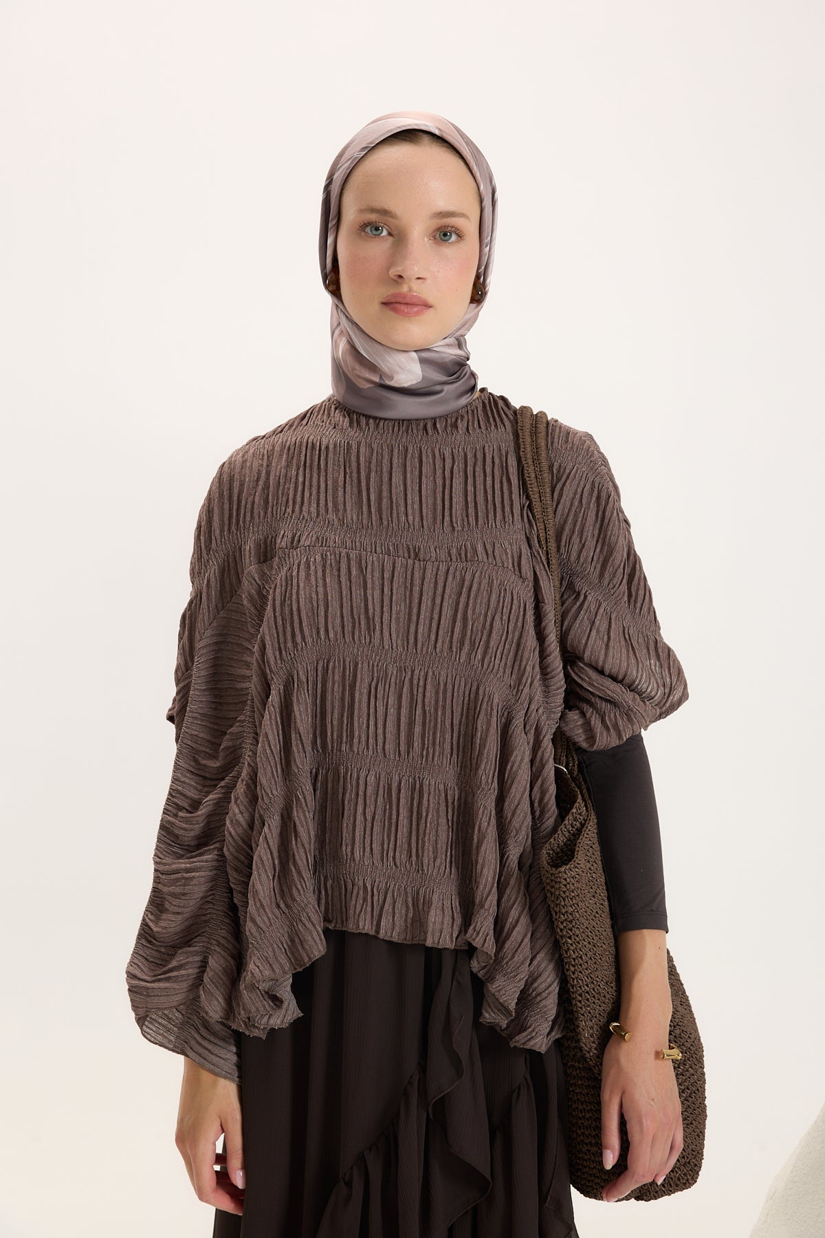 Desenli Twill Eşarp Brush Vizon