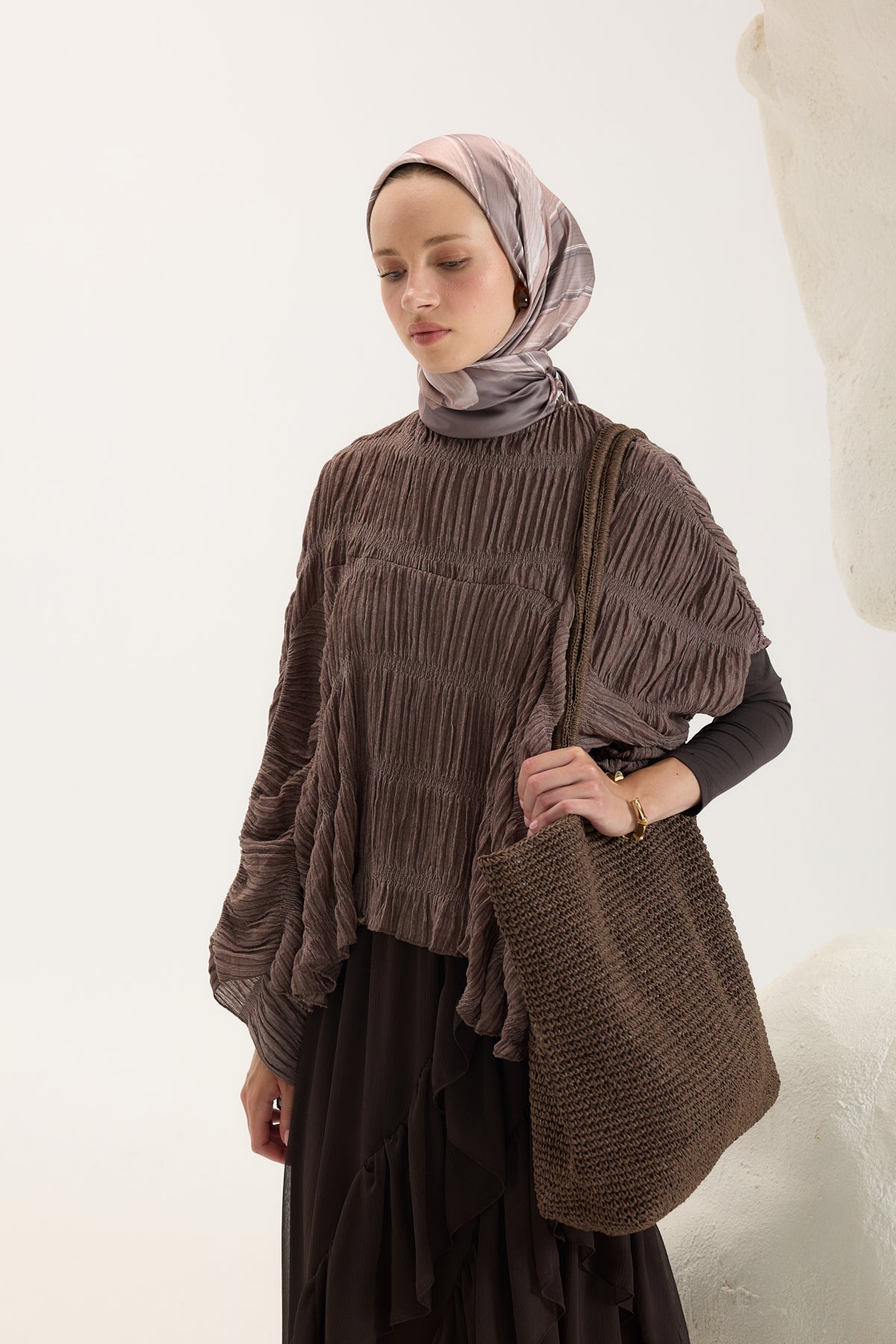 Desenli Twill Eşarp Brush Vizon