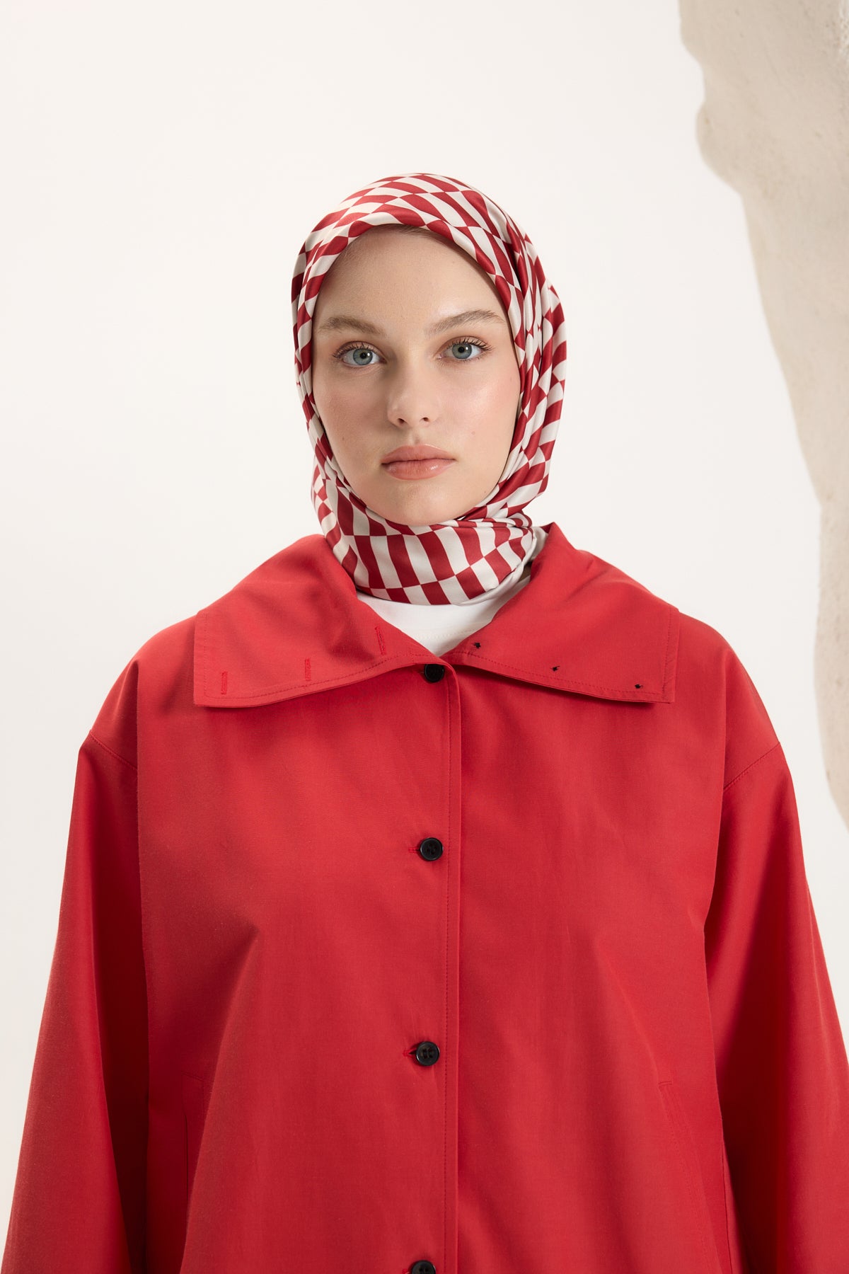 Desenli Twill Eşarp Dama Kırmızı
