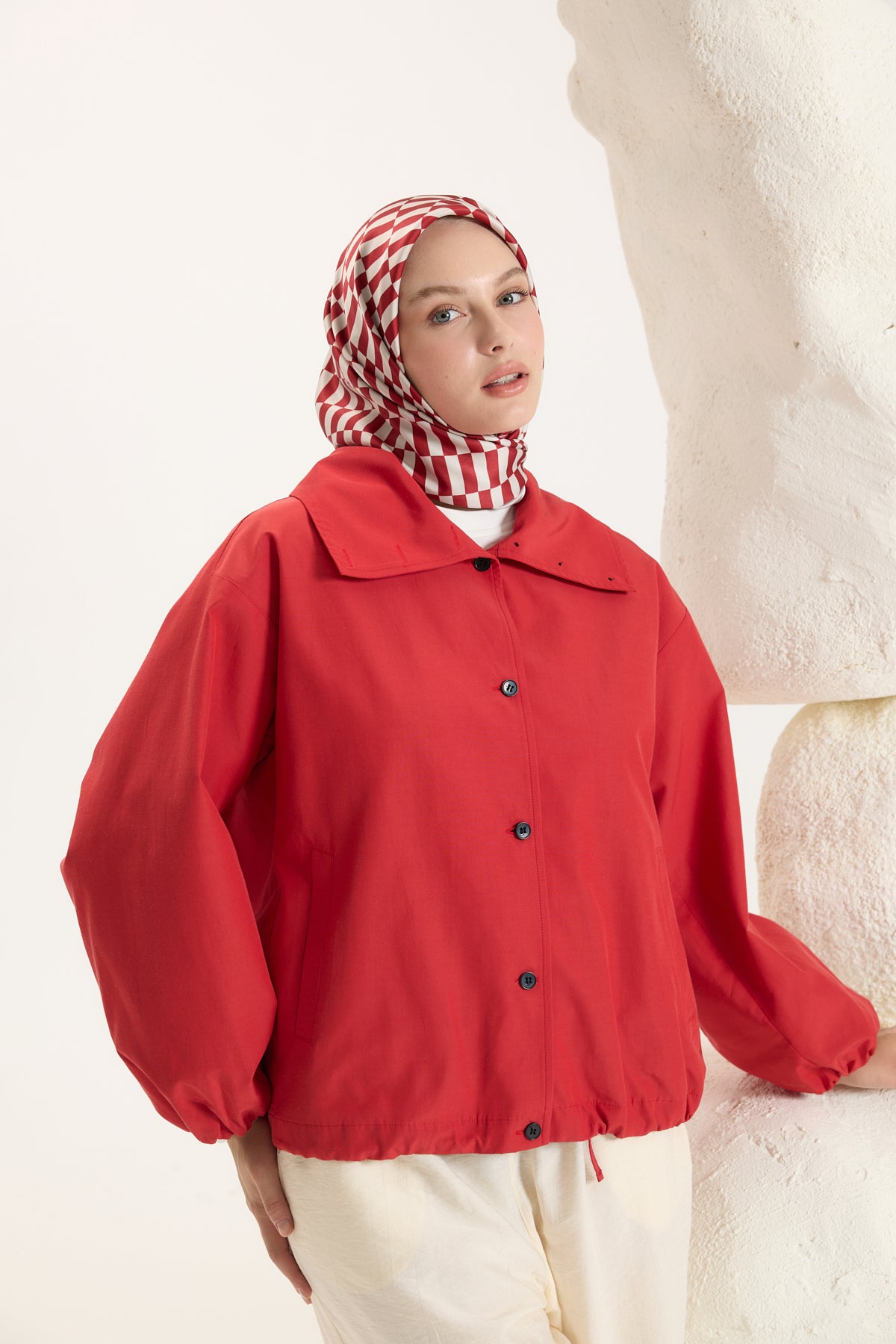 Desenli Twill Eşarp Dama Kırmızı