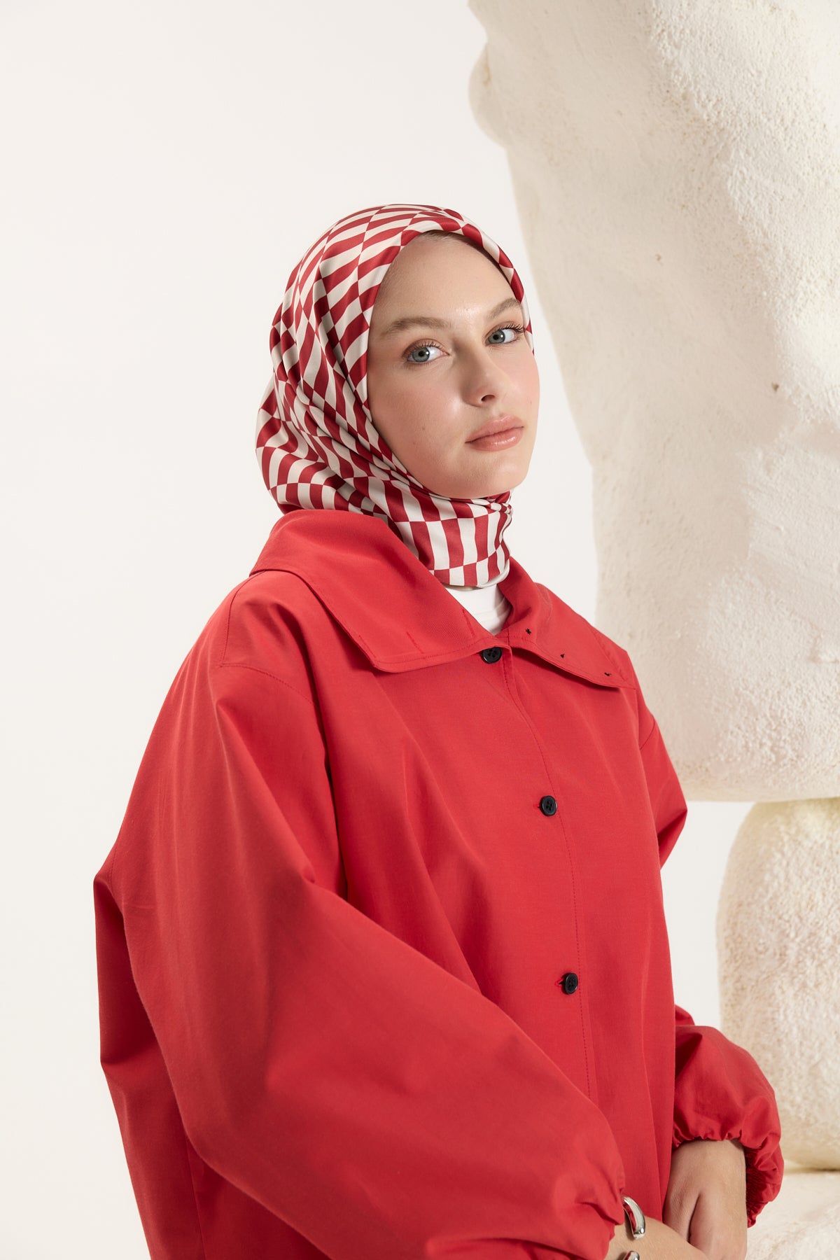 Desenli Twill Eşarp Dama Kırmızı