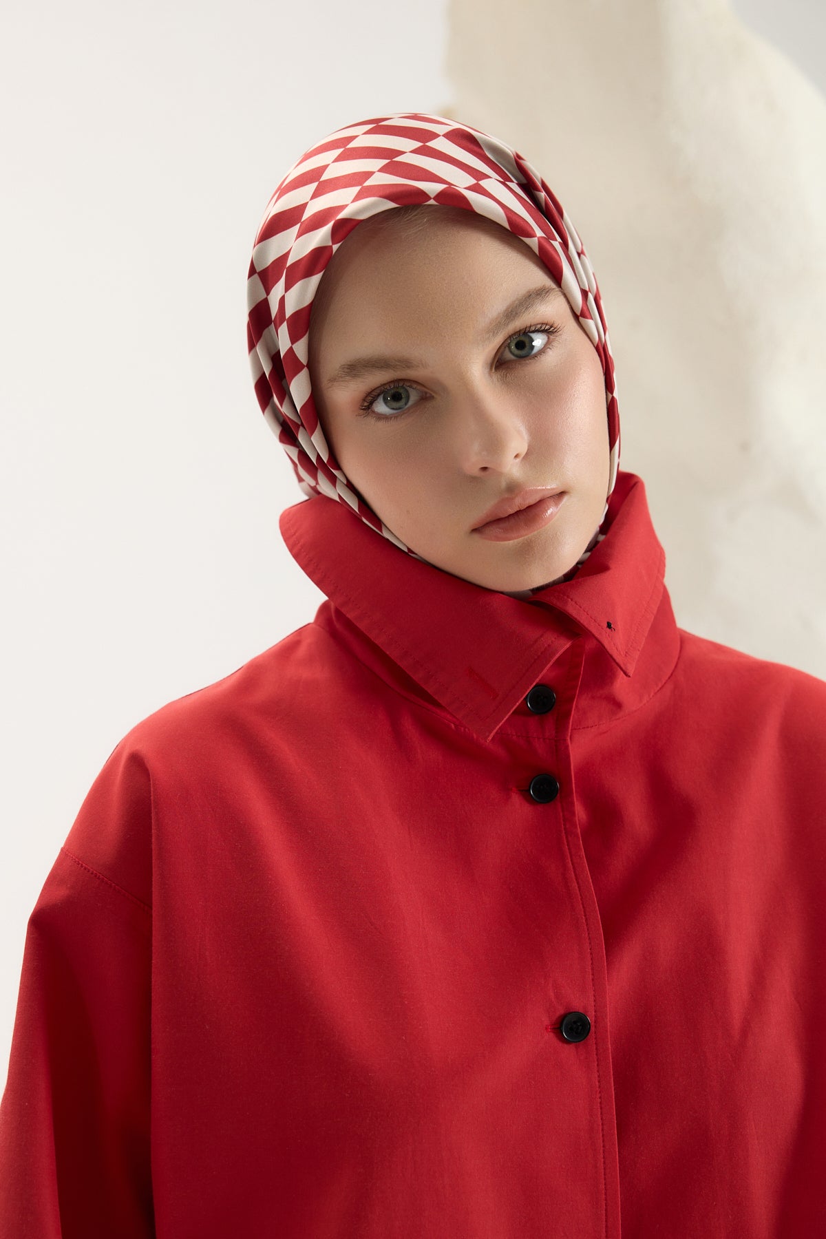 Desenli Twill Eşarp Dama Kırmızı