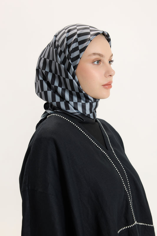 Desenli Twill Eşarp Dama Siyah