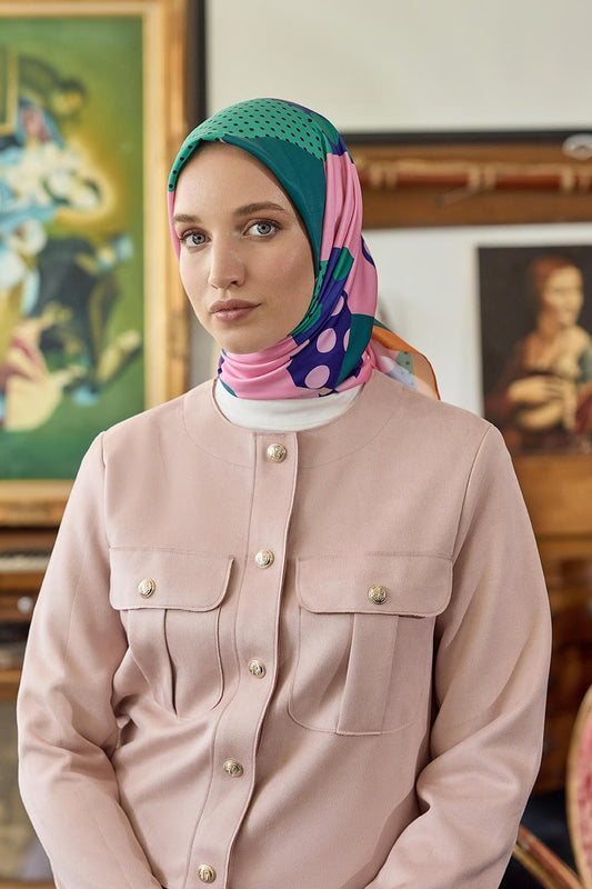 Desenli Twill İpek Eşarp Wish