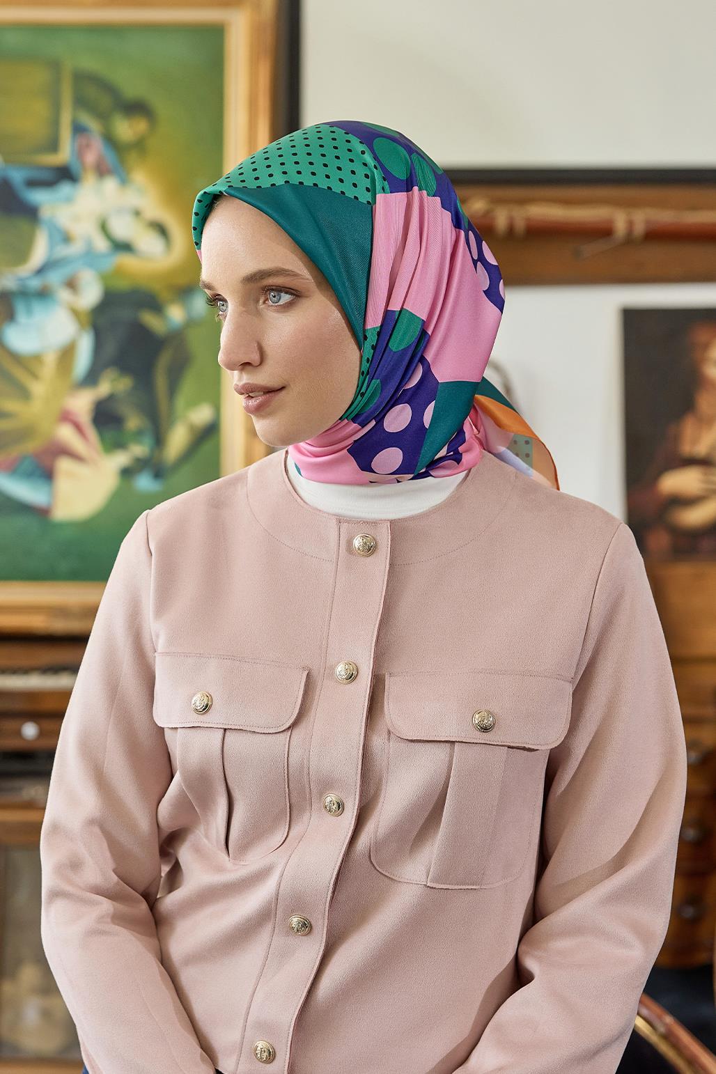 Desenli Twill İpek Eşarp Wish