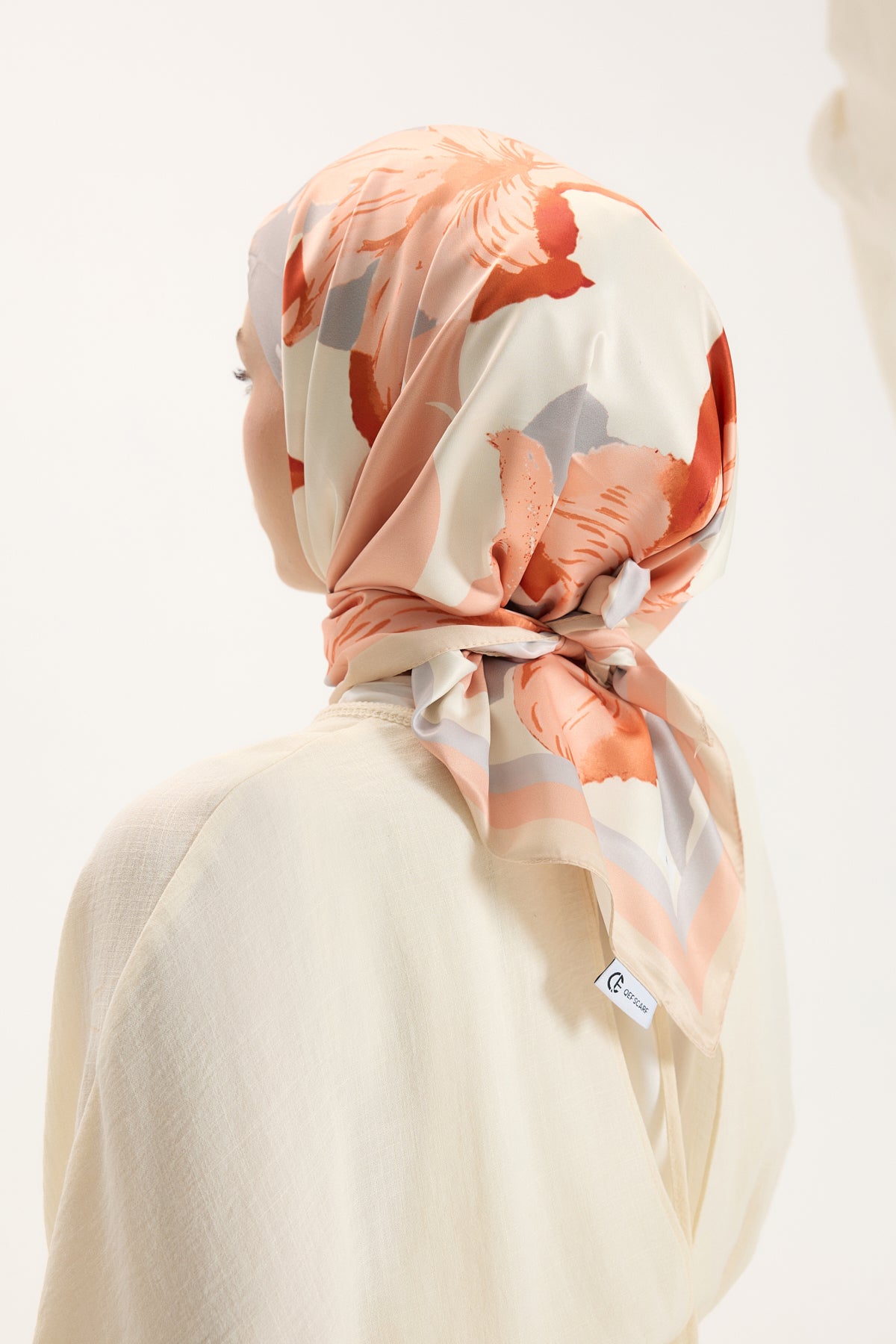 Desenli Twill Eşarp Floral Mercan