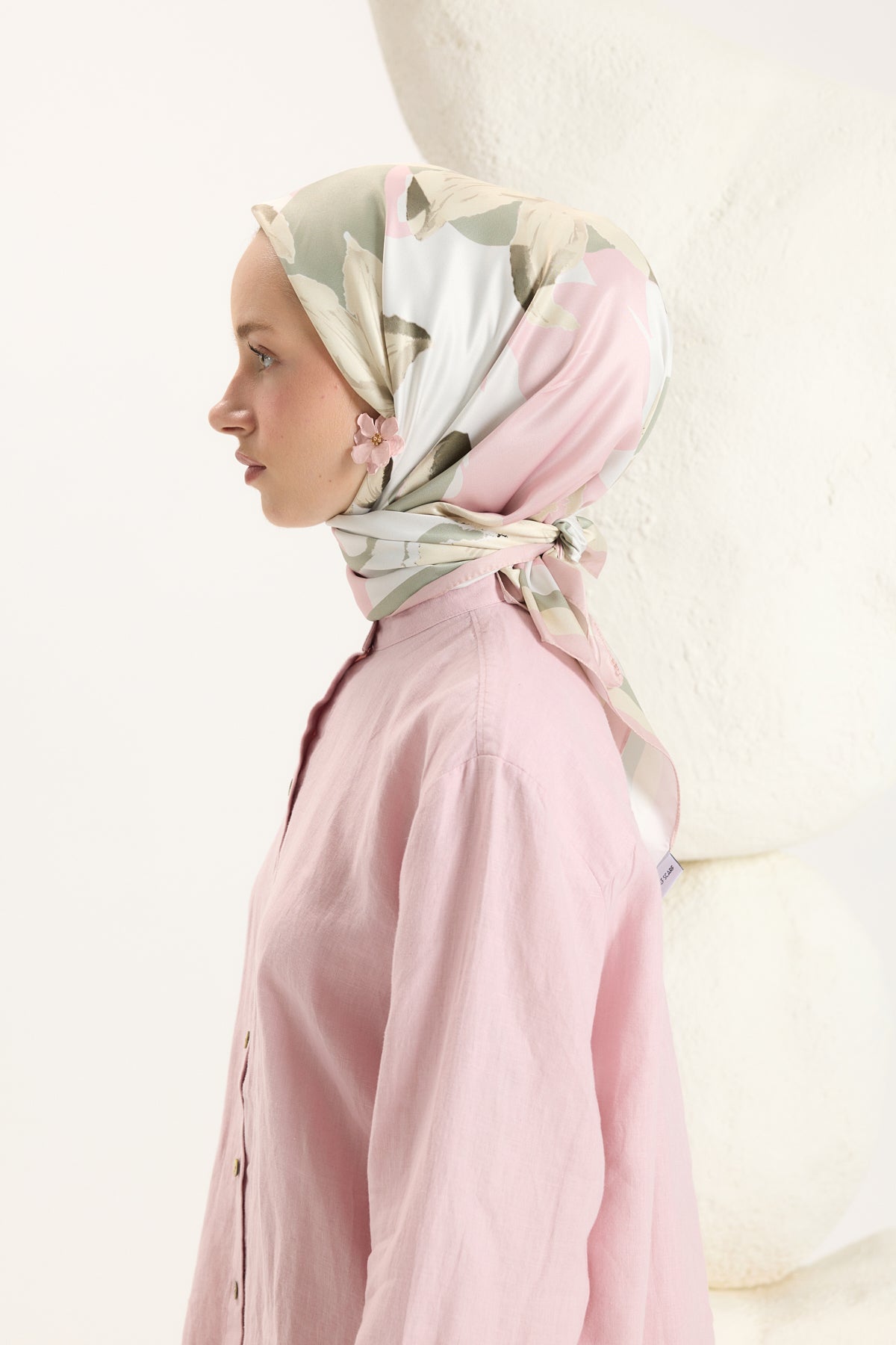 Desenli Twill Eşarp Floral Soft Yeşil