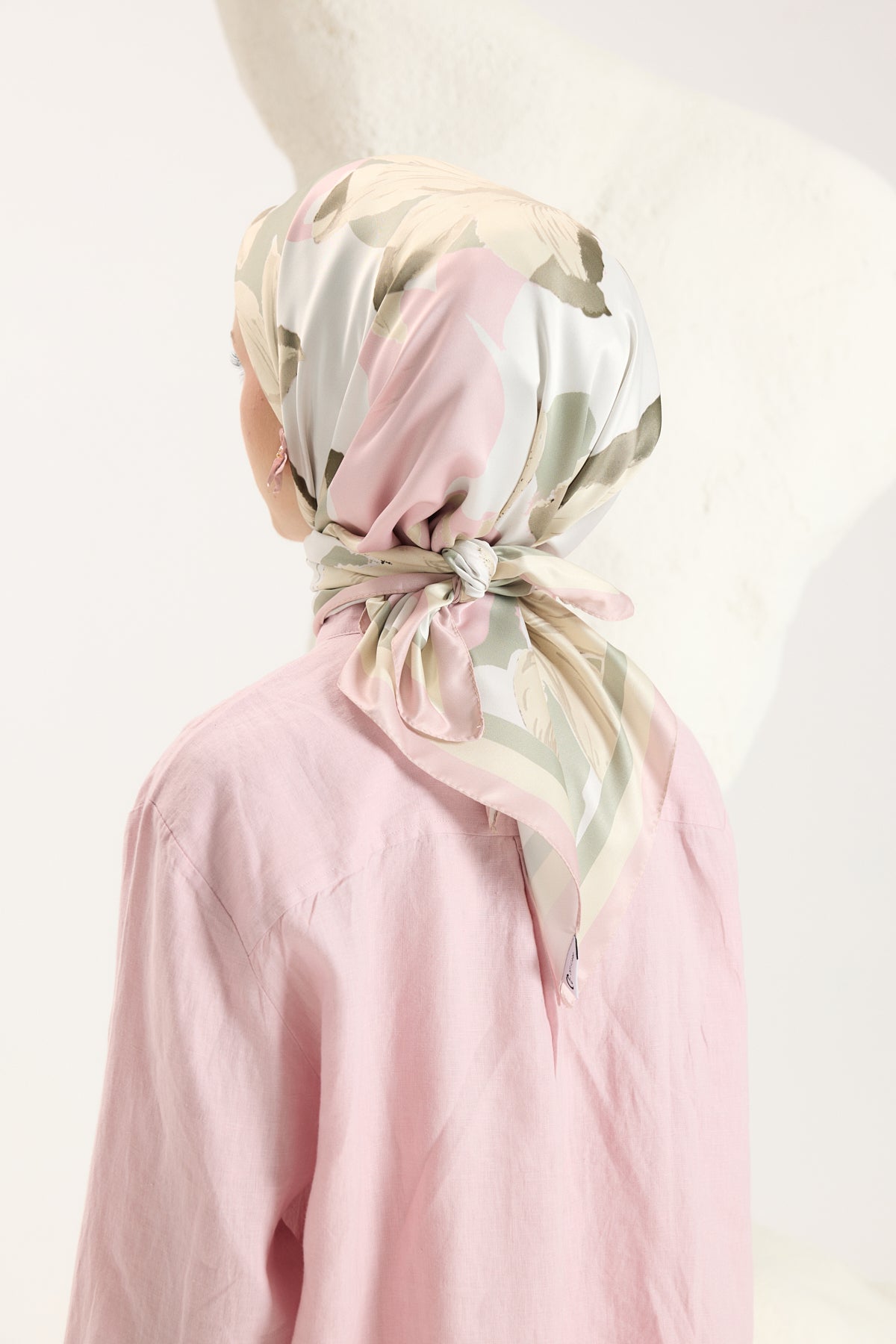 Desenli Twill Eşarp Floral Soft Yeşil
