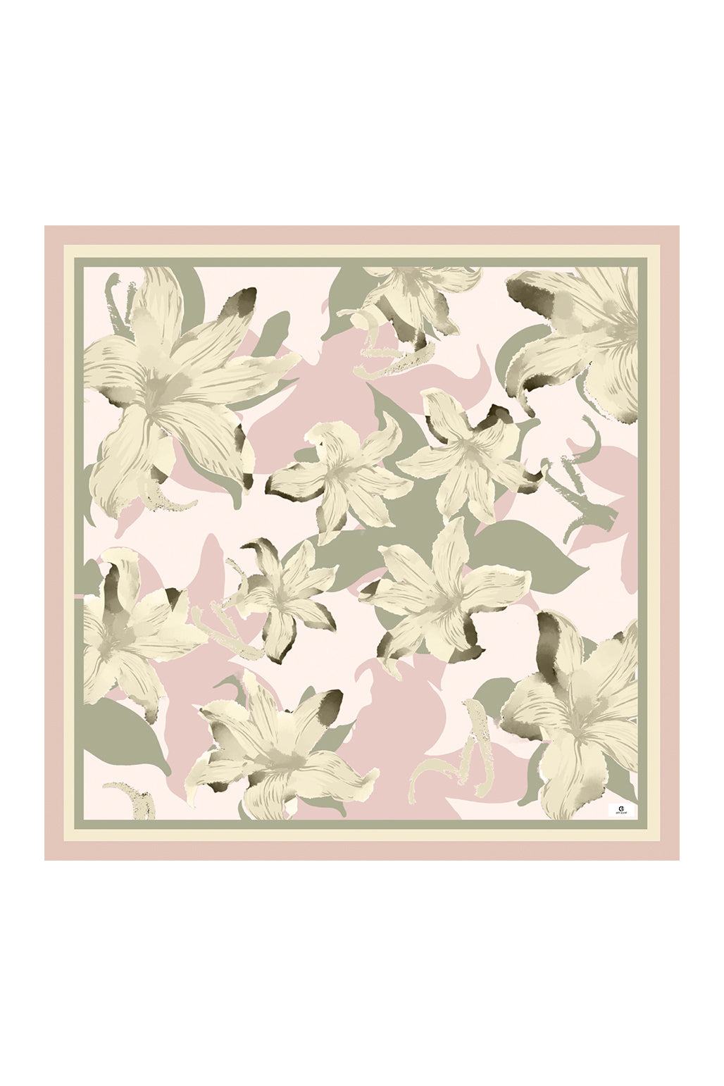 Desenli Twill Eşarp Floral Soft Yeşil