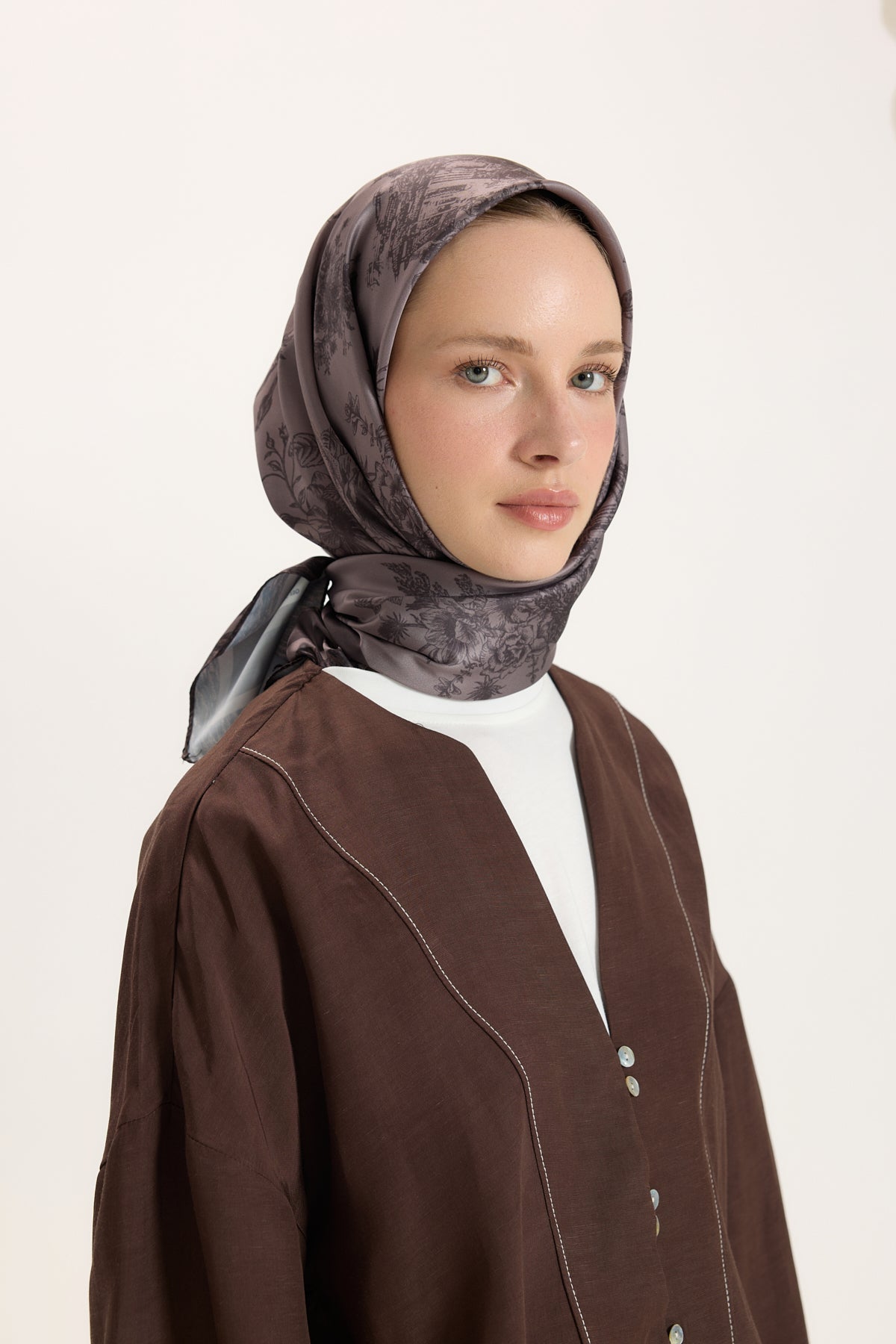 Desenli Twill Eşarp Garden Kahve