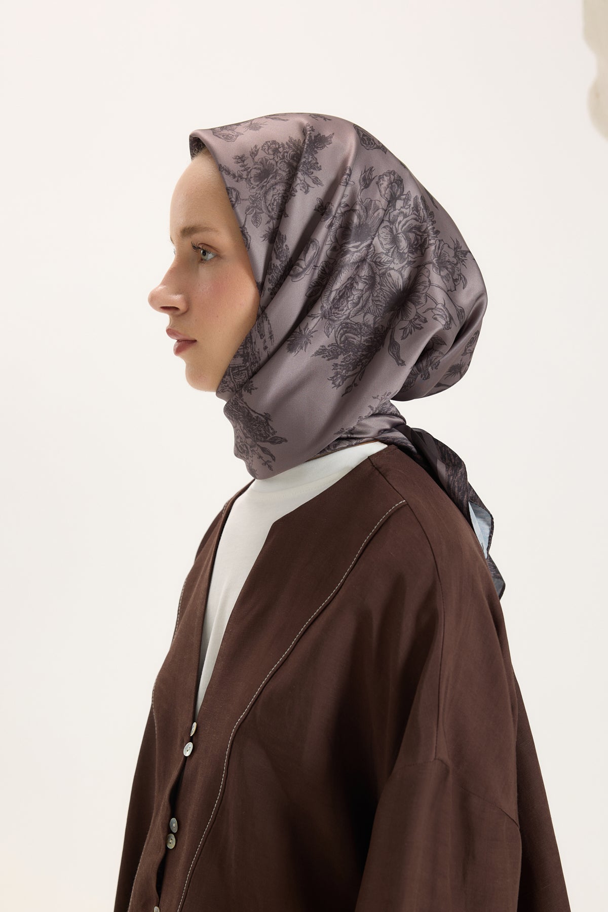 Desenli Twill Eşarp Garden Kahve
