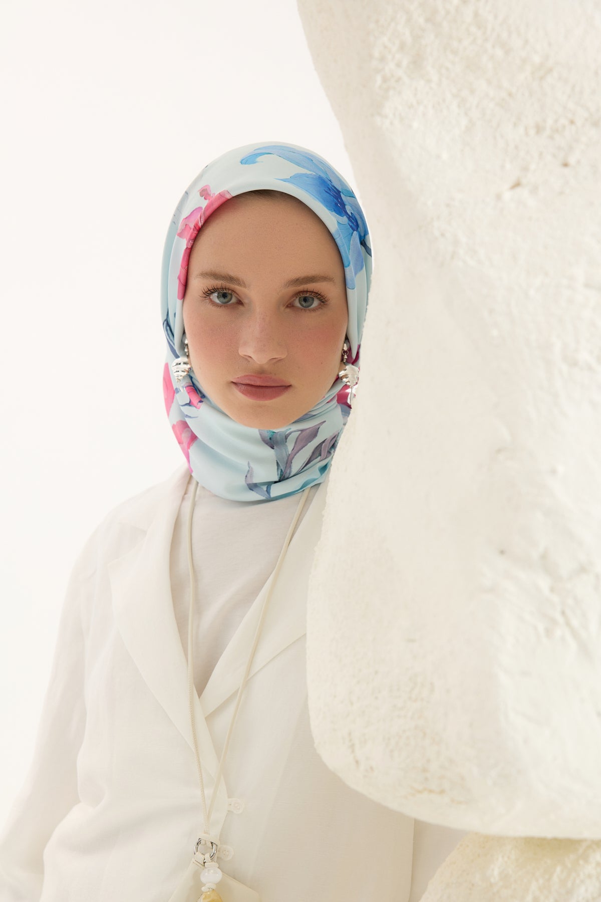 Desenli Twill Eşarp Hera Mavi