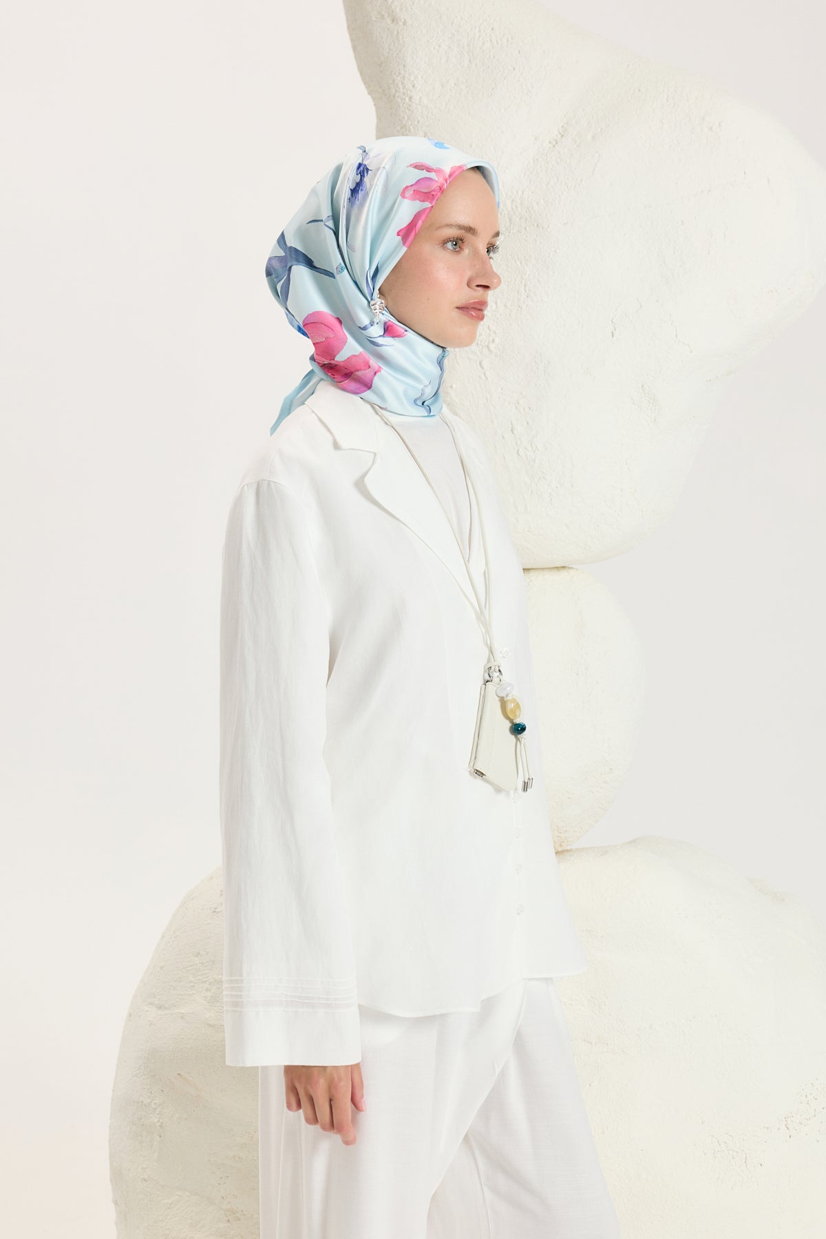 Desenli Twill Eşarp Hera Mavi