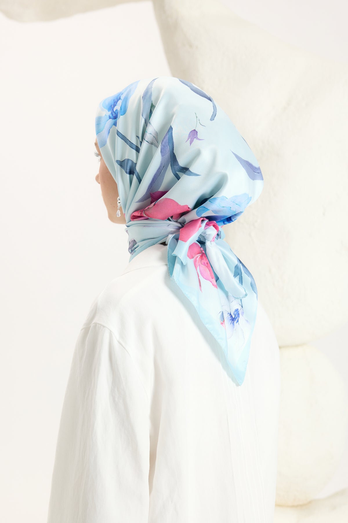 Desenli Twill Eşarp Hera Mavi