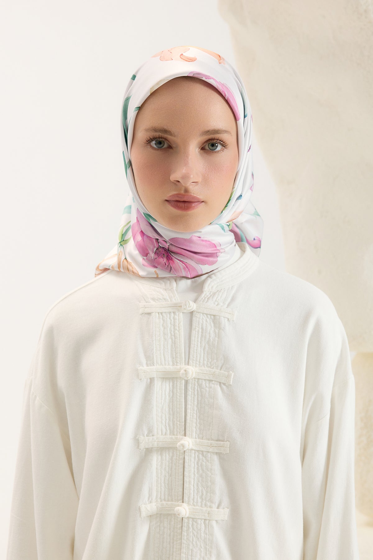 Desenli Twill Eşarp Hera Pembe