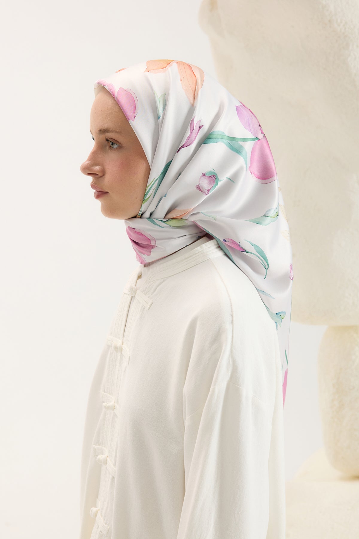 Desenli Twill Eşarp Hera Pembe