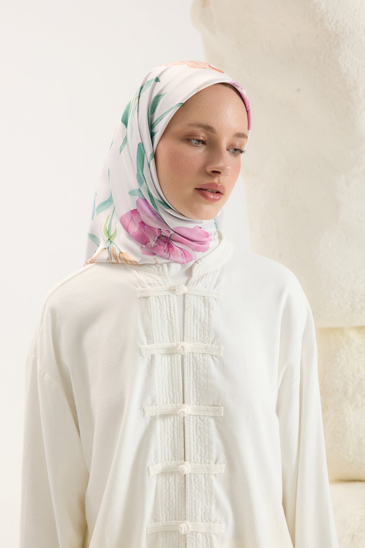 Desenli Twill Eşarp Hera Pembe