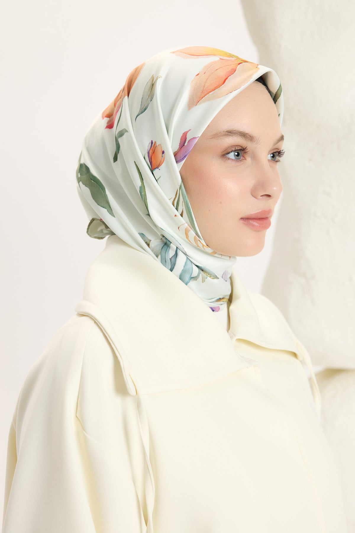 Desenli Twill Eşarp Hera Yeşil
