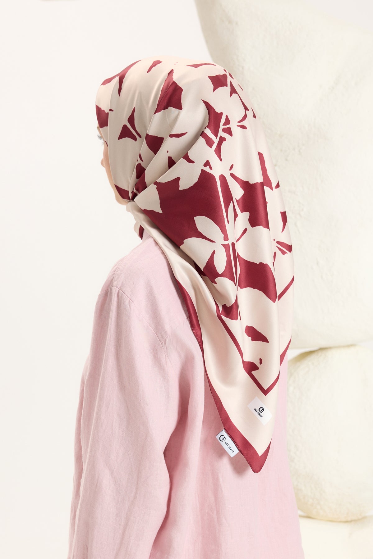 Desenli Twill Eşarp Leaf Bordo