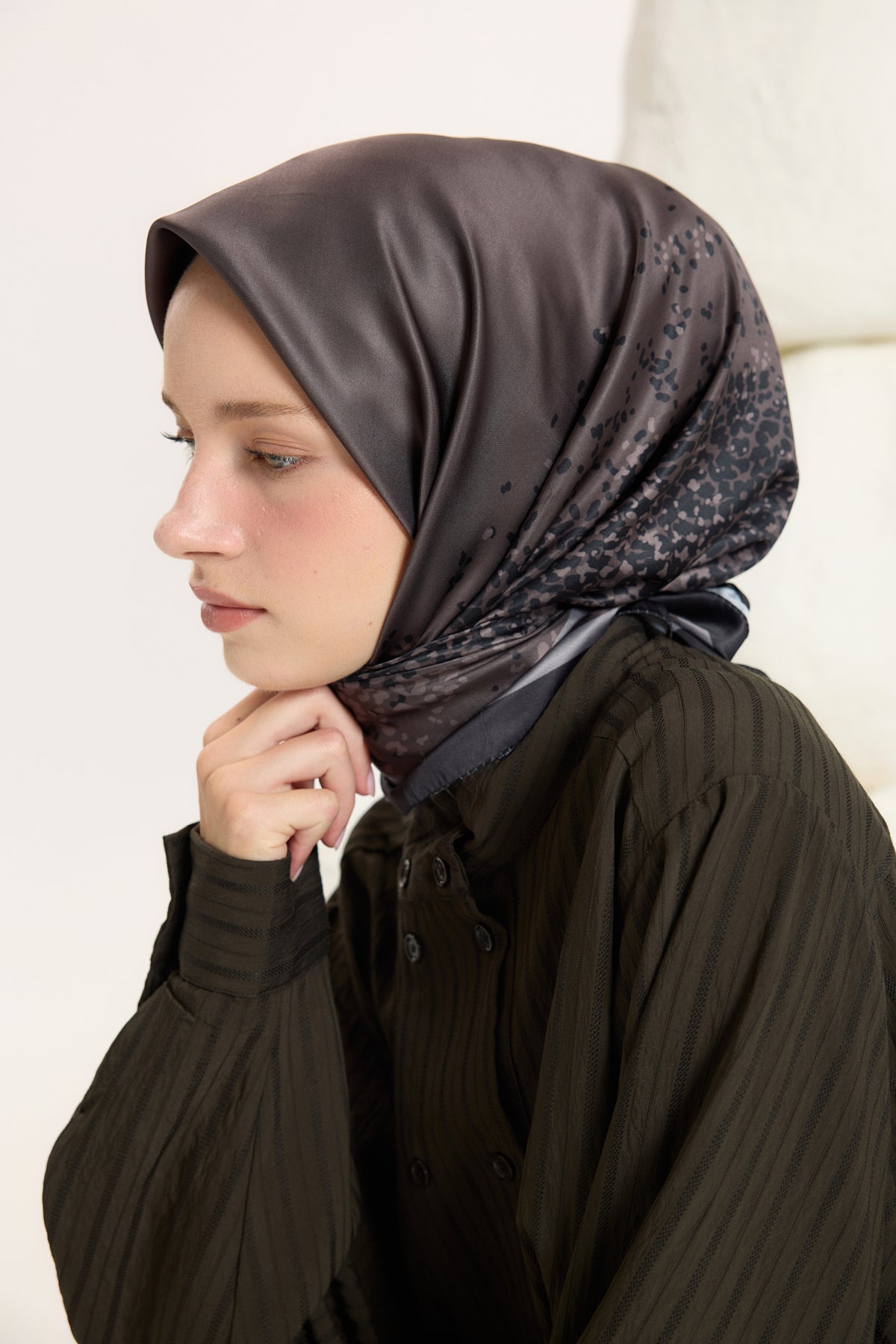 Desenli Twill Eşarp Leopar Kahve