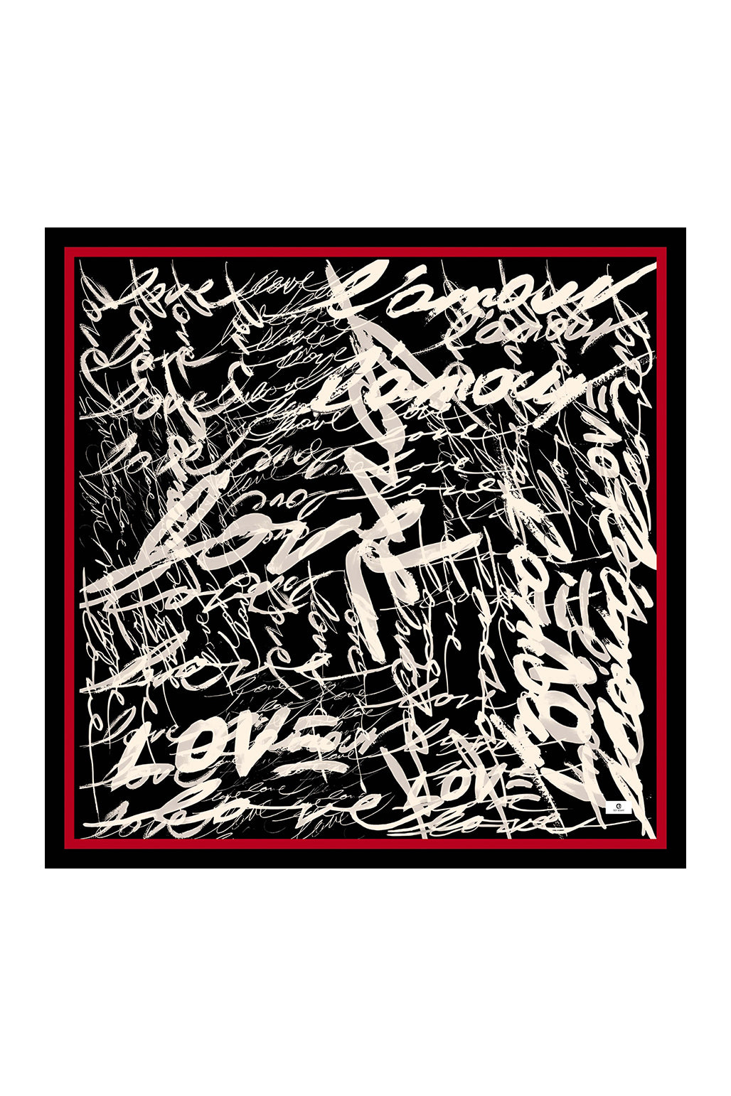 Desenli Twill Eşarp Love Siyah