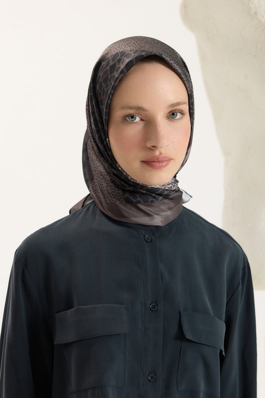 Desenli Twill Eşarp Mix Duman