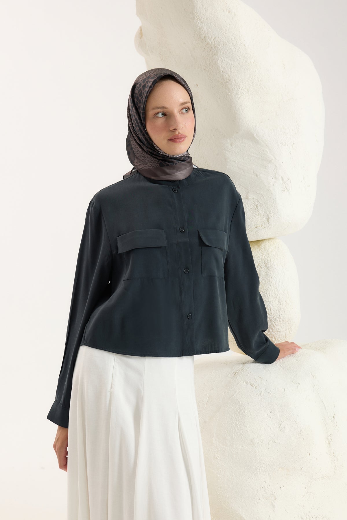 Desenli Twill Eşarp Mix Duman