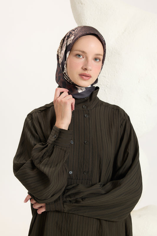 Desenli Twill Eşarp Mix Kahve