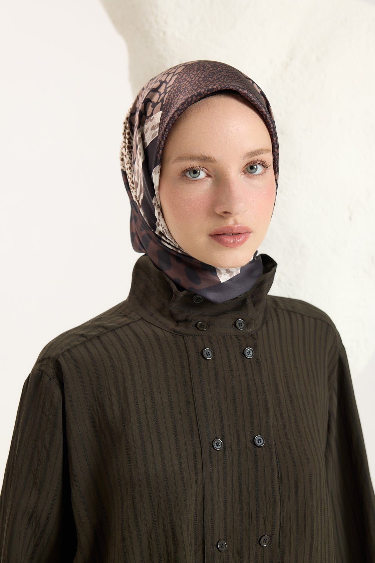Desenli Twill Eşarp Mix Kahve