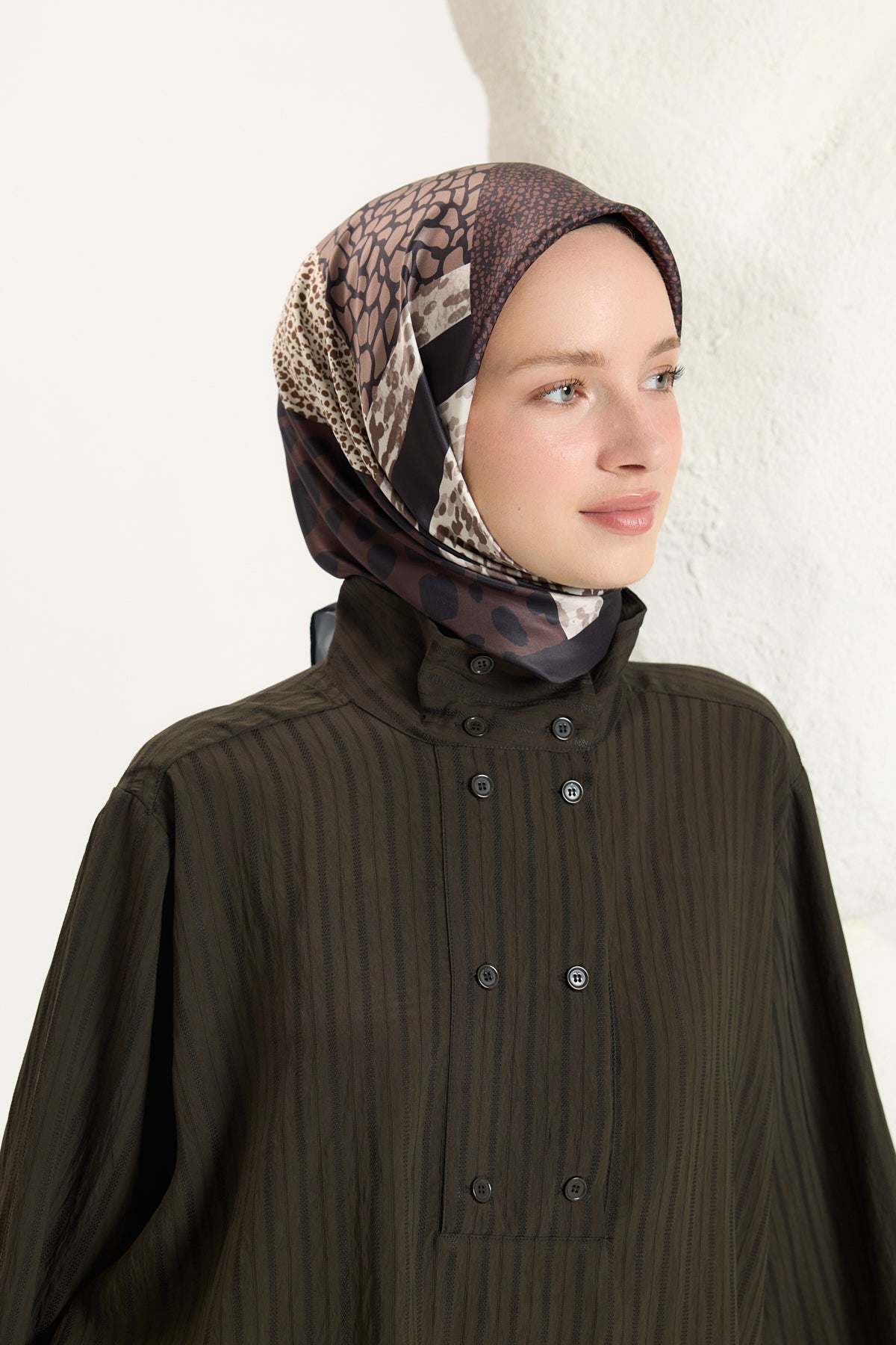 Desenli Twill Eşarp Mix Kahve