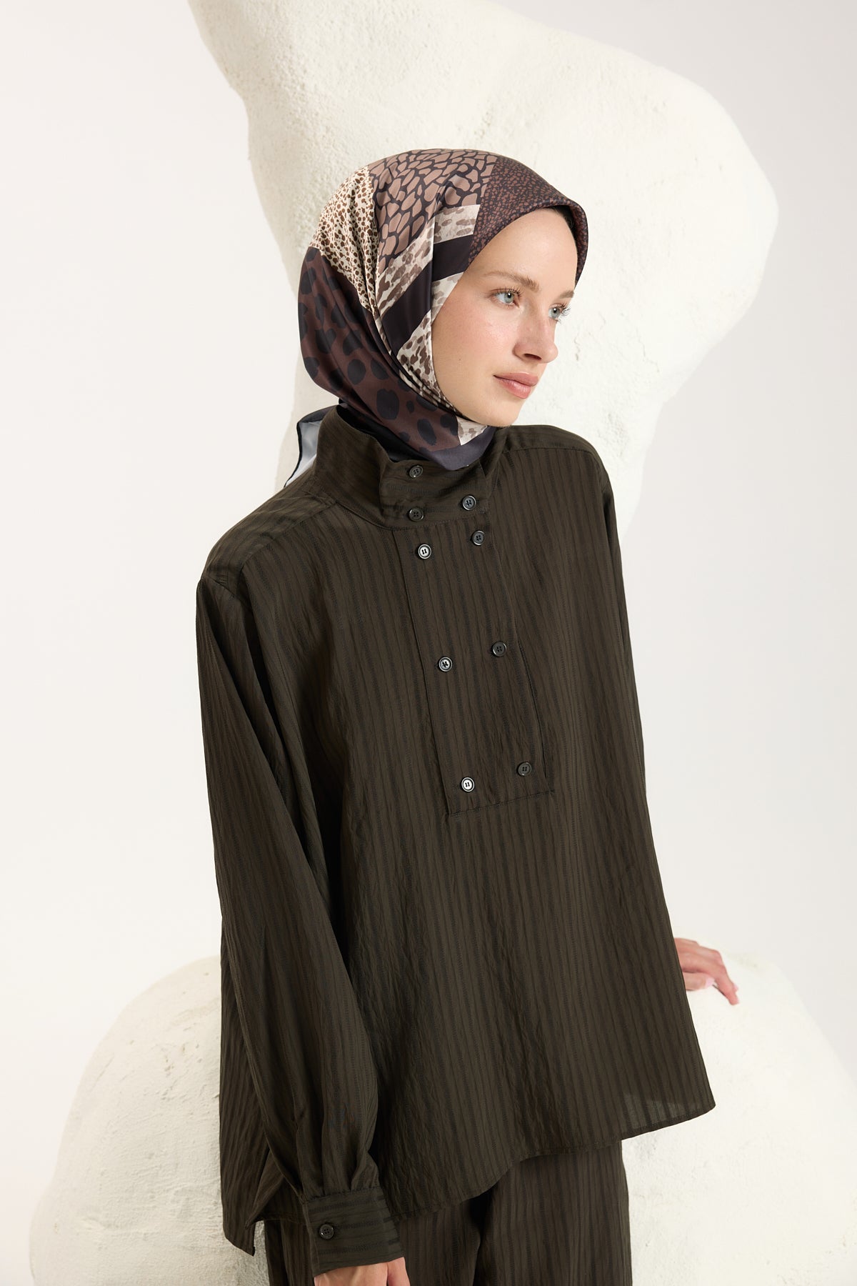 Desenli Twill Eşarp Mix Kahve