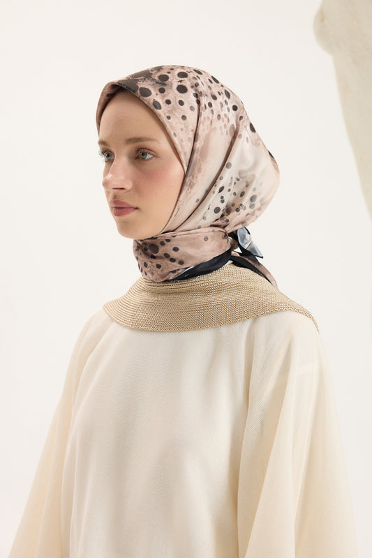 Desenli Twill Eşarp Prime Bej
