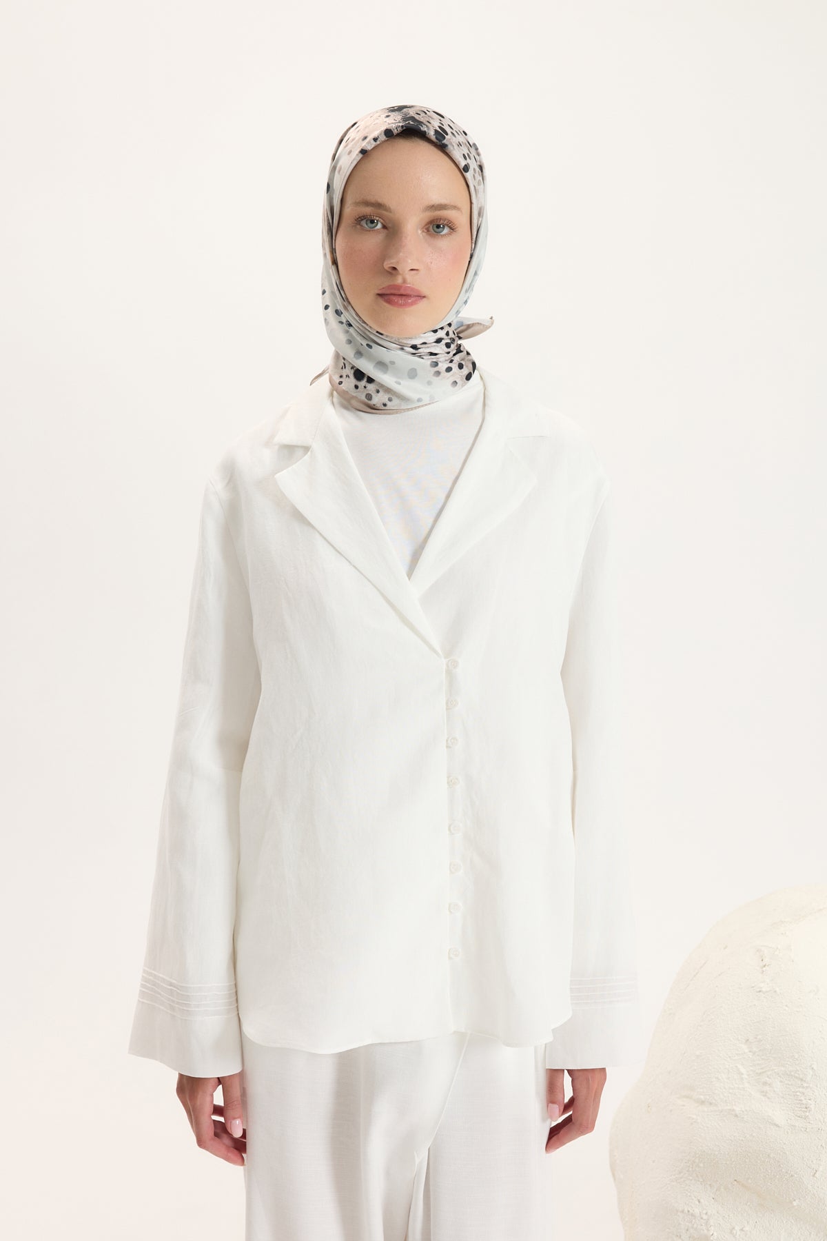 Desenli Twill Eşarp Prime Ekru