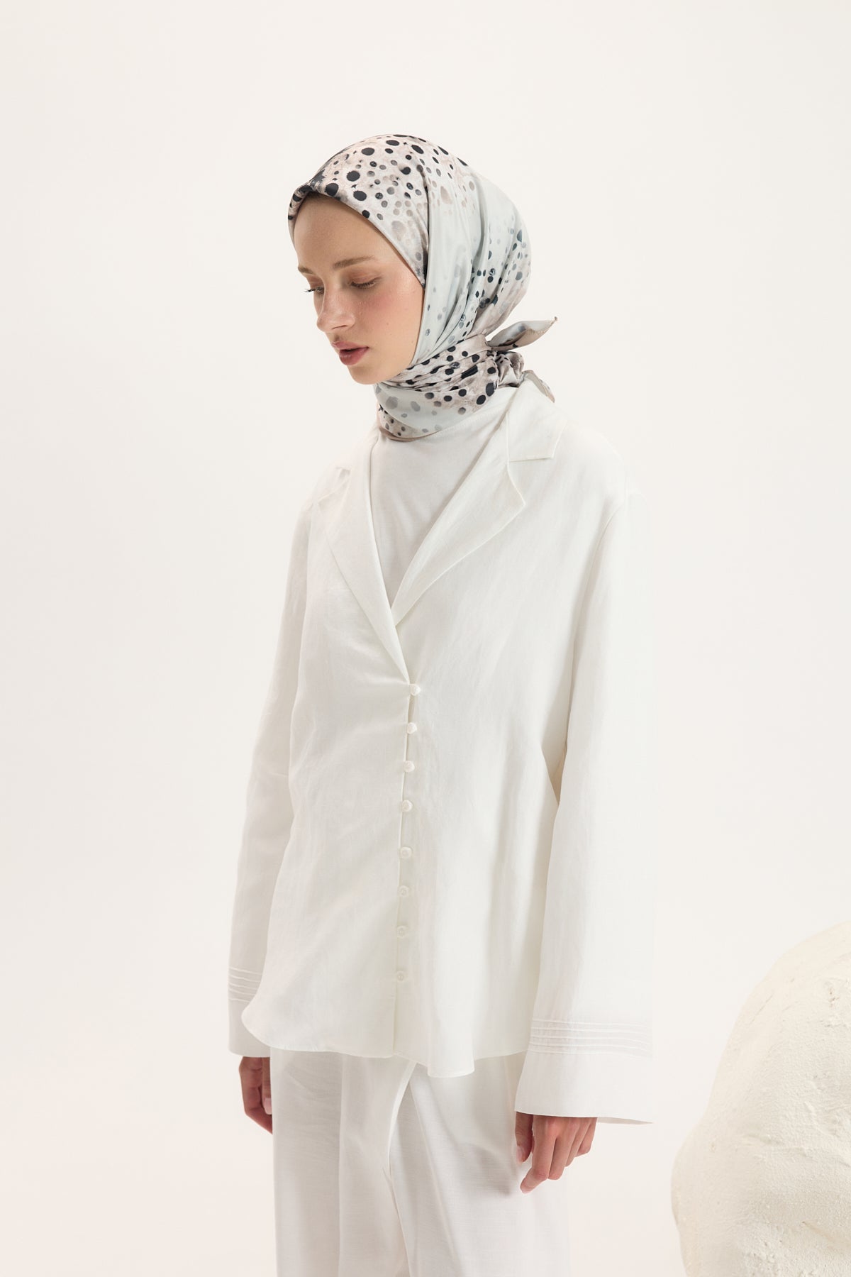 Desenli Twill Eşarp Prime Ekru